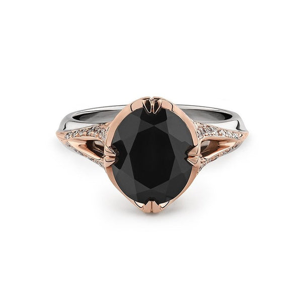 Black spinel and diamond ring in 18k mixed metal