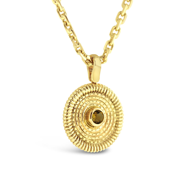 round citrine yellow gold pendant on handmade yellow gold chain