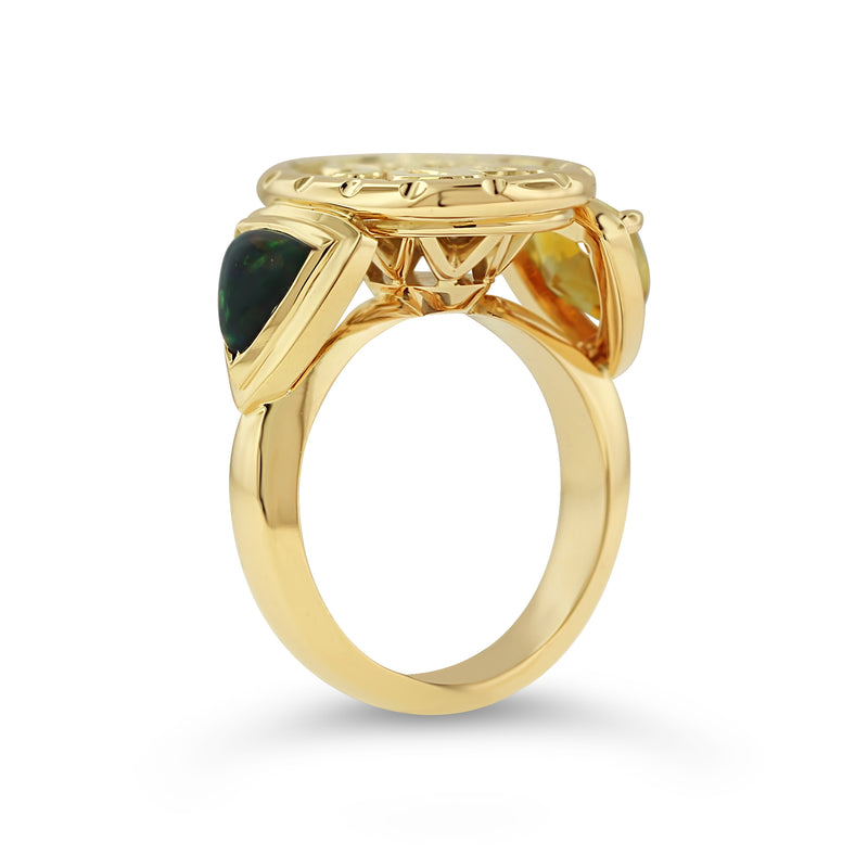 opal and citrine engraved signet ring in 18k yellow gold