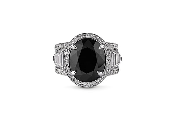 Black spinel and diamond ring in 18k white gold