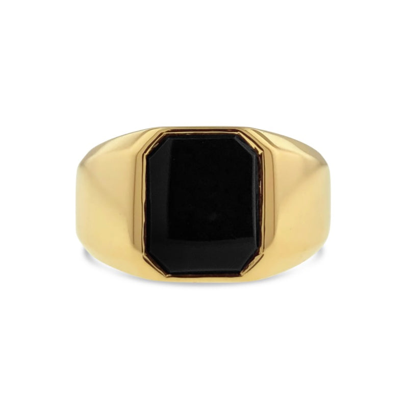 Black onyx signet ring in 18k yellow gold