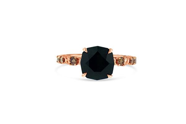Sapphire and cognac diamond twisted ring in 18k rose gold