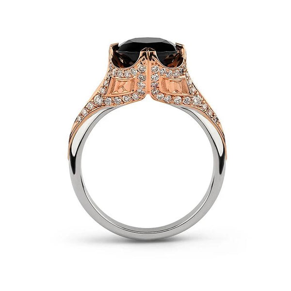 Black spinel and diamond ring in 18k mixed metal