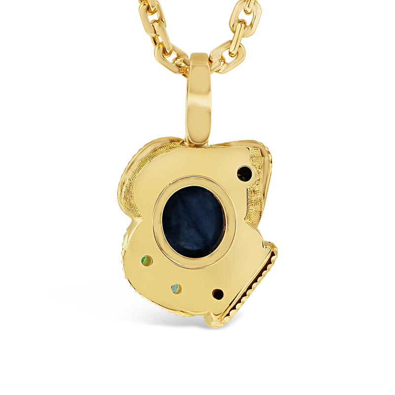 Sapphire and mixed stone pendant in 18k yellow gold