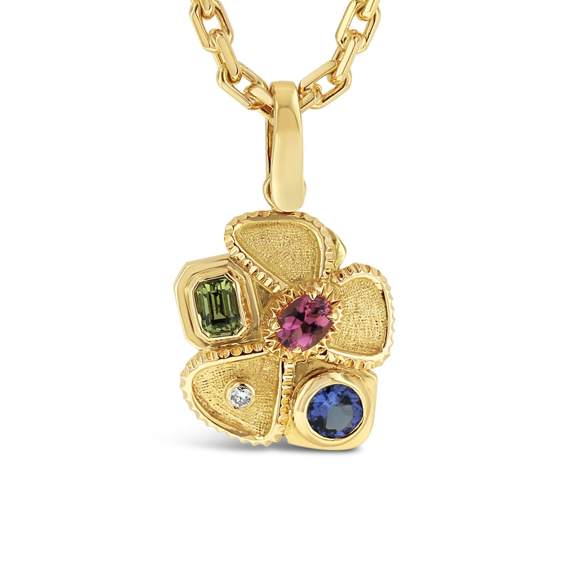 Mixed stone pendant in 18k yellow gold