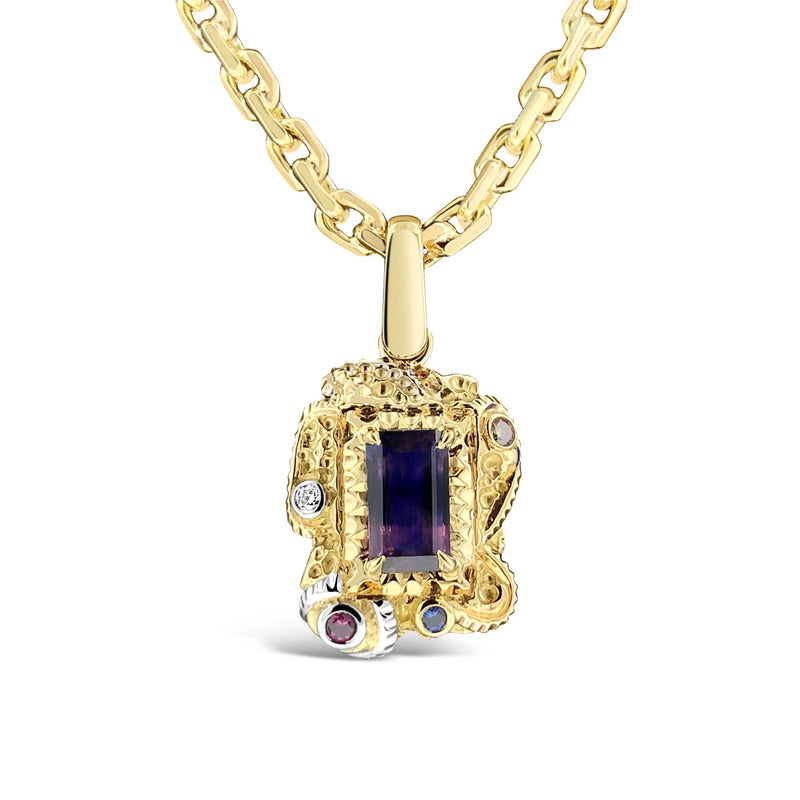 18k yellow gold Australian parti sapphire handmade pendant necklace Sydney jeweller mens jewellery bespoke jewelry