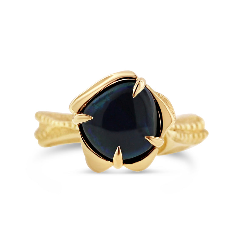 Black opal ring in 18k yellow gold